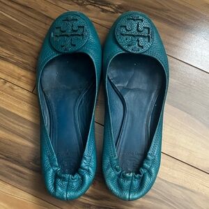 Women's Tory Burch Teal Leather Ballet Flats